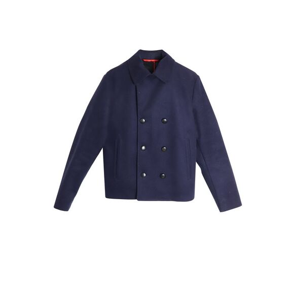 Alexander McQueen Short Pea Coat in Navy Blue Virgin Wool
